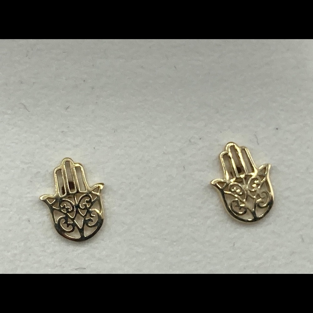14k Yellow Gold Hand of Hamsa Earrings